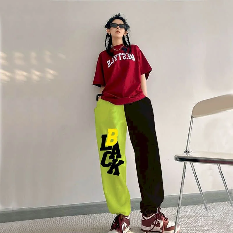 

Patchwork Pants Women Clothes Casual Leggings Korean Style Lace-up Pants Vintage Trouser Loose Sporty Sweatpants Women Clothing