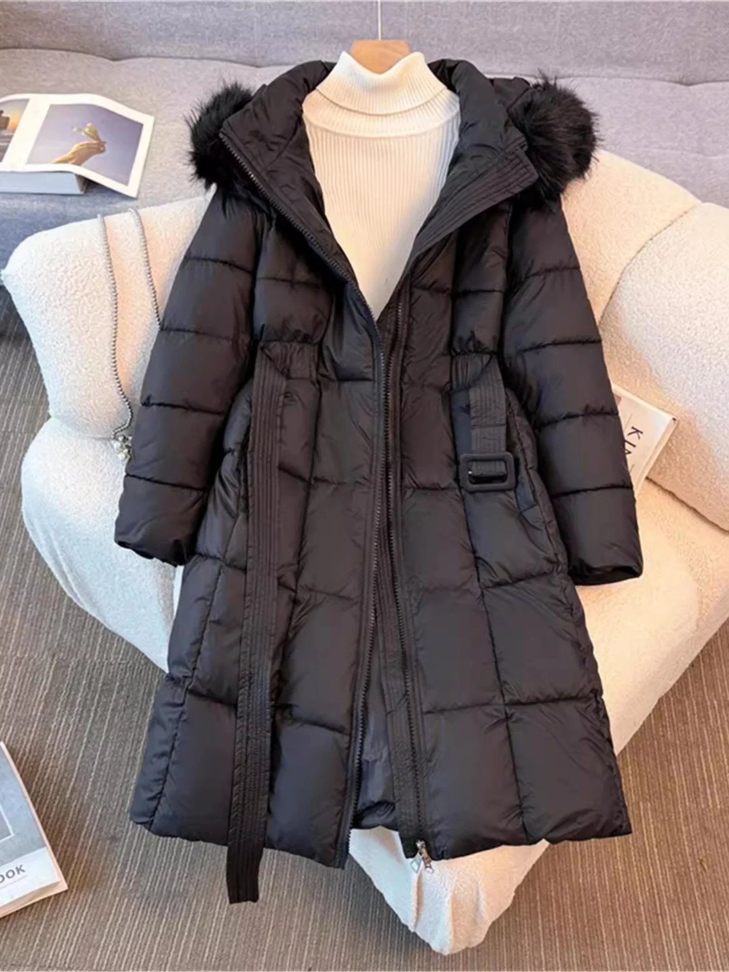 

Женское зимнее хлопковое пальто больших размеров с капюшоном и большим меховым воротником, укороченное, в корейском стиле, повседневное