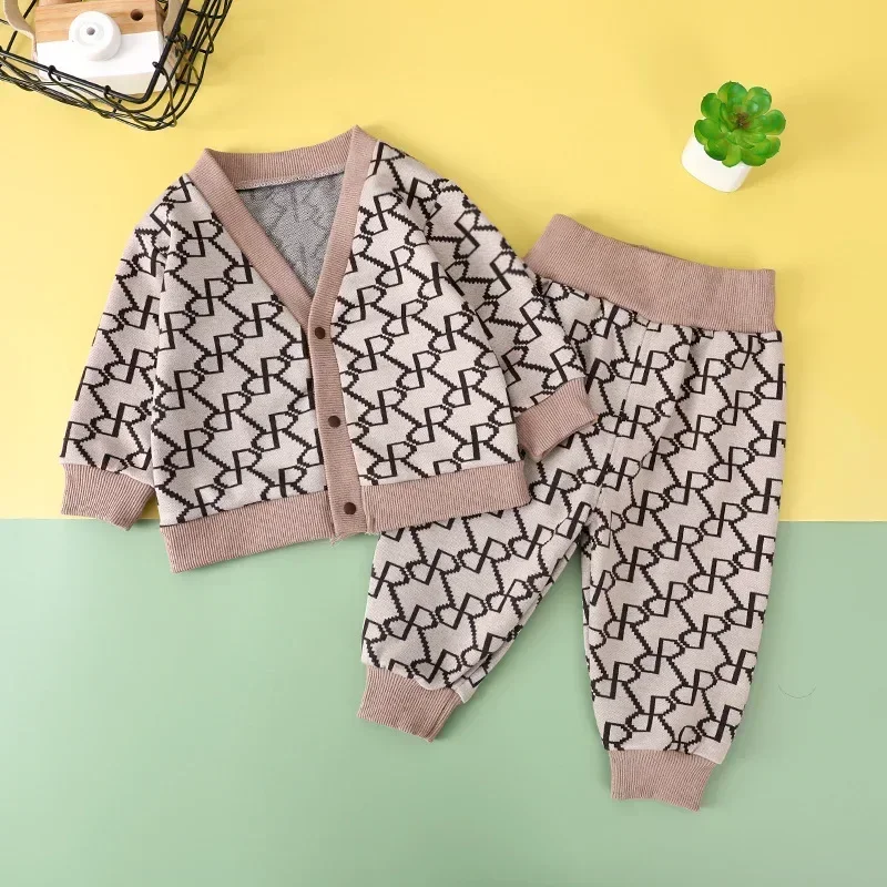 Autumn Winter Baby Boys Clothes Sets Knitting Sweater Cardigan Cartoon Shirt Top and Pants 3PCS Suit Infant Cotton Loungewear