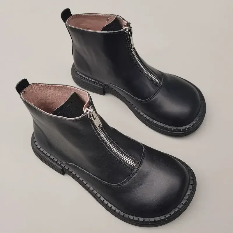 Bottes courtes en cuir de vachette véritable pour hommes et femmes, coupe haute originale, travail de printemps, chaussure unique, large, Parker, 43