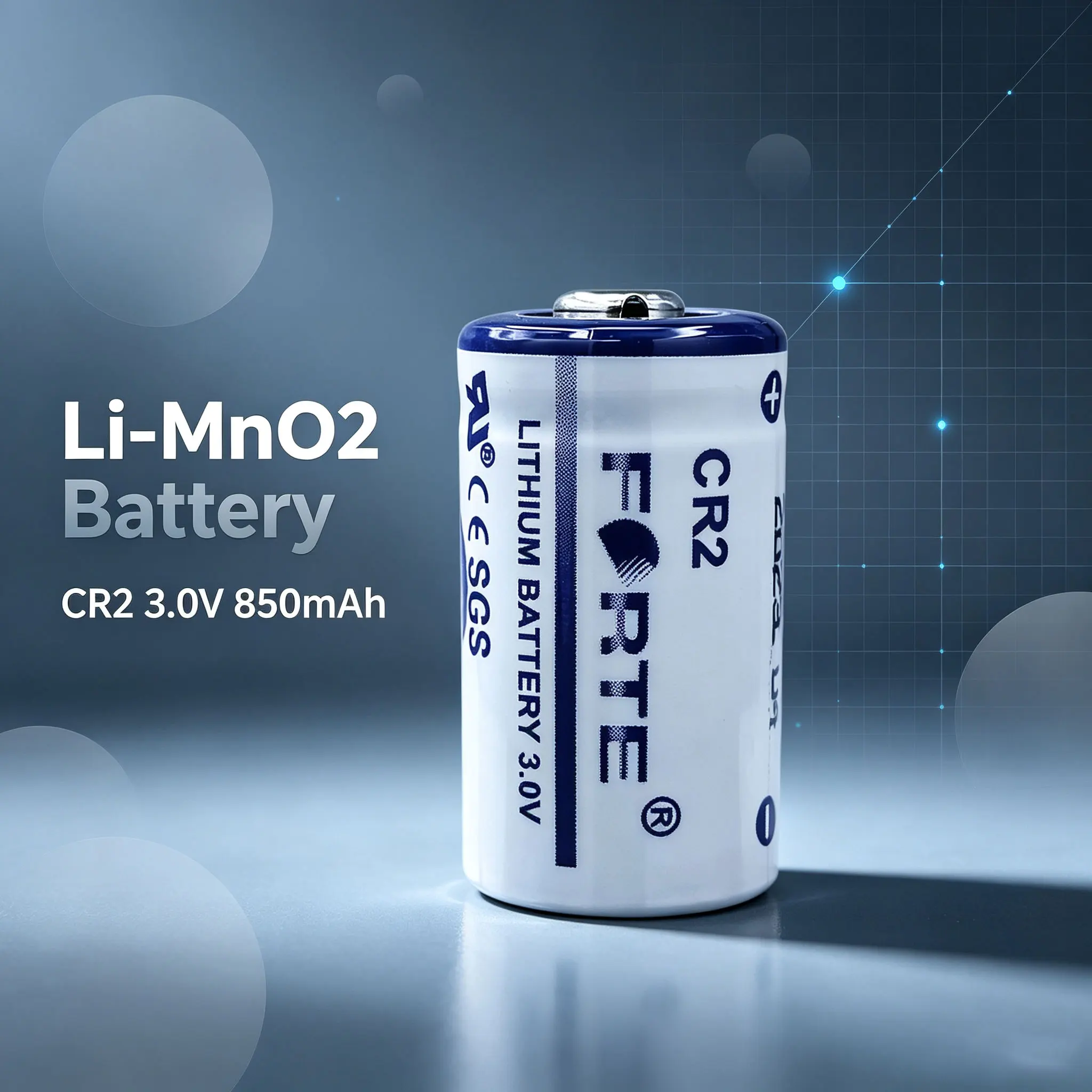 Forte CR2 3.0V Li-MnO2 Battery、 Camera, smoke alarm, rangefinder, disc brake lock, electric meter, electronic toy