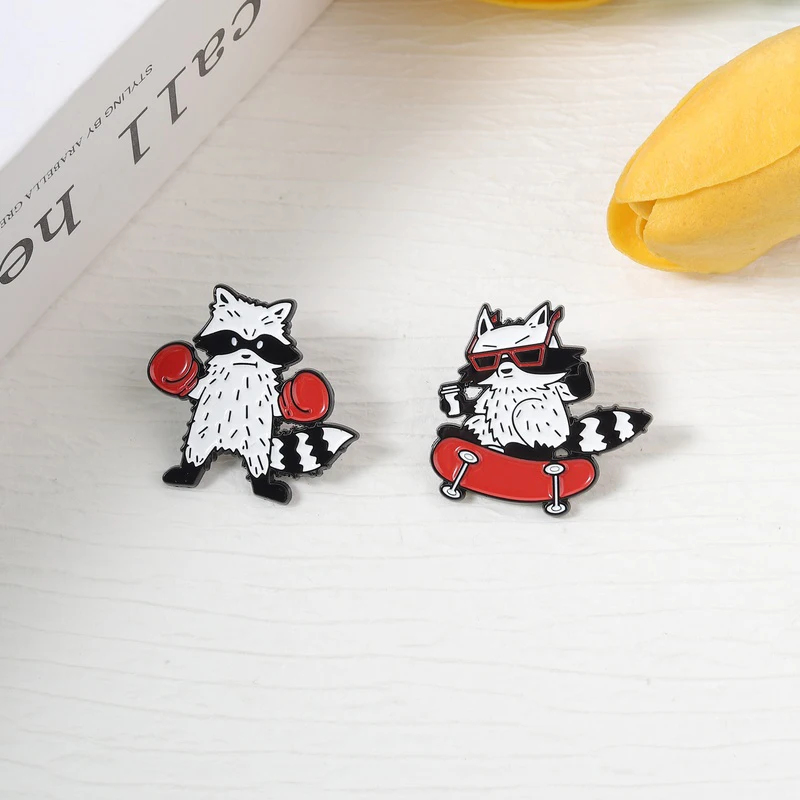 Cool Boxing Raccoon with Red Boxing Gloves Enamel Pin Skateboard Raccoon Street Sport Style Metal Brooch Bag Badge Jewelry Pin