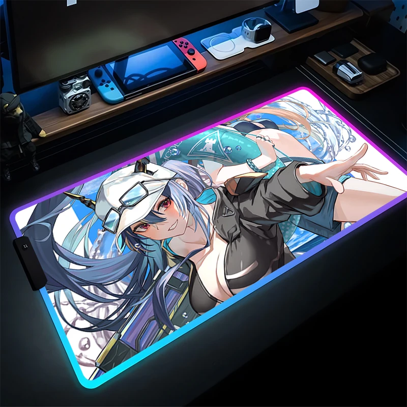 

RGB Mouse Pad Gaming Accessories LED PC Gamer Alfombrilla Computer Desk Mat Laptop Arknights Chen Keyboard Pad Anime Mousepad
