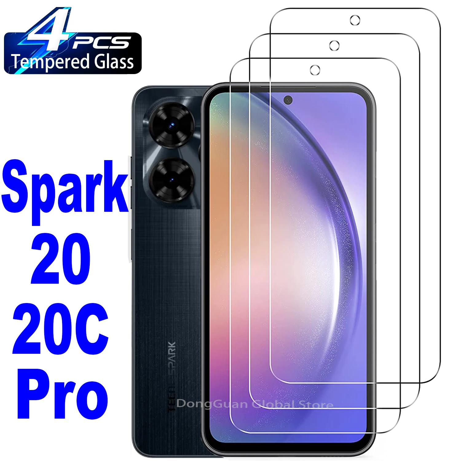 2/4Pcs Tempered Glass For Tecno Spark 20 20Pro 20C Pro C Screen Protector Glass Film