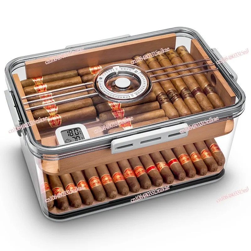 

Герметичный увлажняющий прозрачный кедровый двухслойный гигрометр большой емкости Humidor