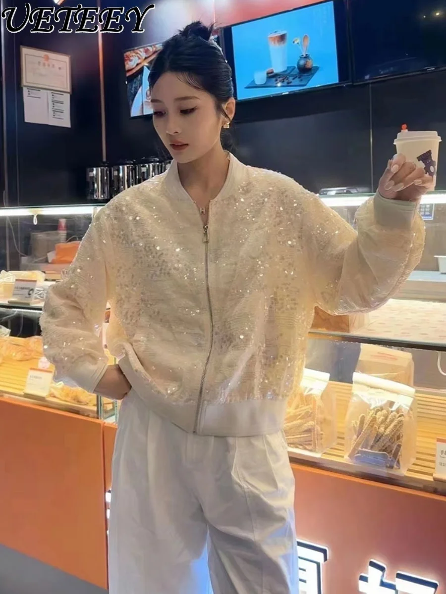 

European Style Heavy Sequin Short Jacket for Women Spring Autumn High-End Casual Versatile Lightweight Sun Protection Clothing