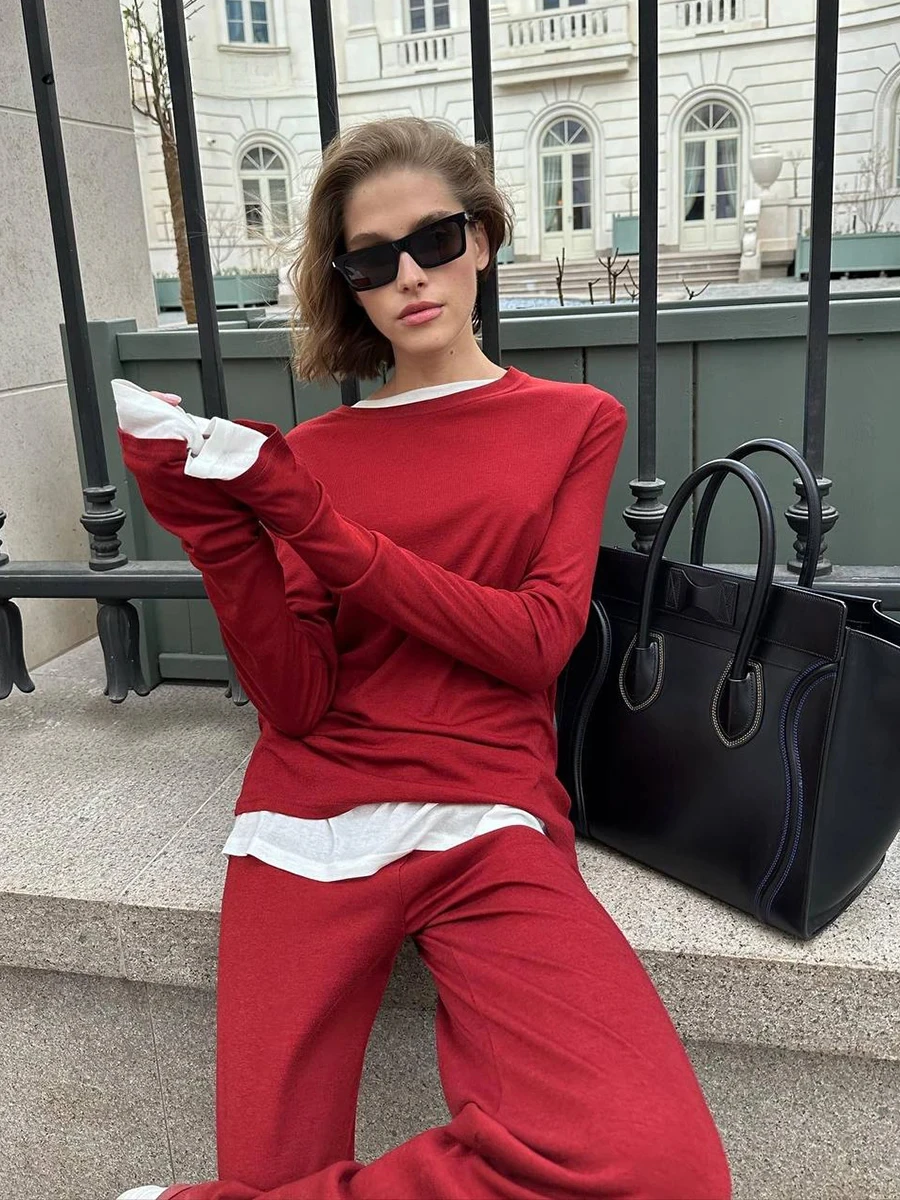 WZEDSS 2024 Modal Soft Loose Sets Women 2024 Casual Two Pieces Long Sleeve T Shirts and High Waist Dresses Outfits Tracksuit