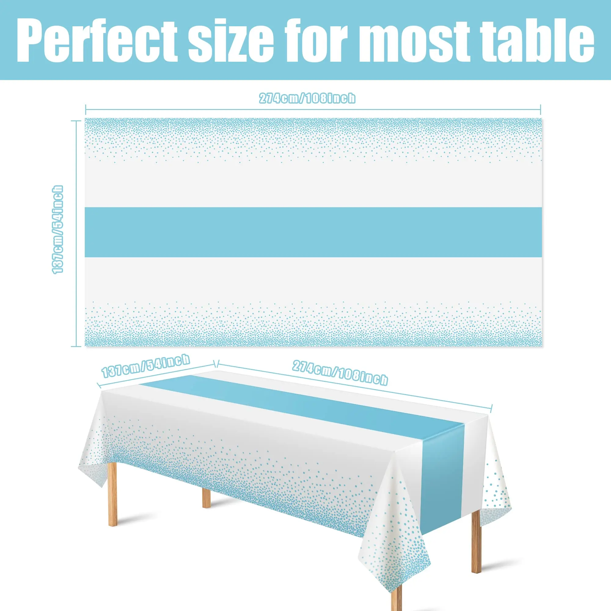 Disposable Plastic Table Cloths for Parties White and Blue Rectangle Table Covers for Wedding Bridal Shower Birthday Baptism