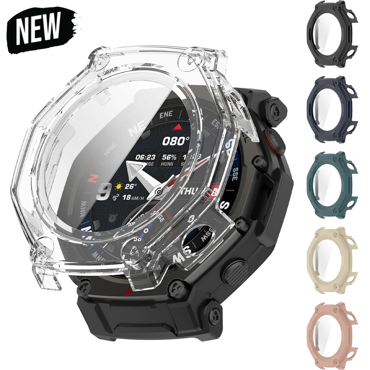 PC-Gehäuse + gehärtetes Glas für Amazfit T-rex3 Pro SmartWatch Strap Cover Stoßstange für Huami Trex 3Pro 48 mm Displayschutzfolie