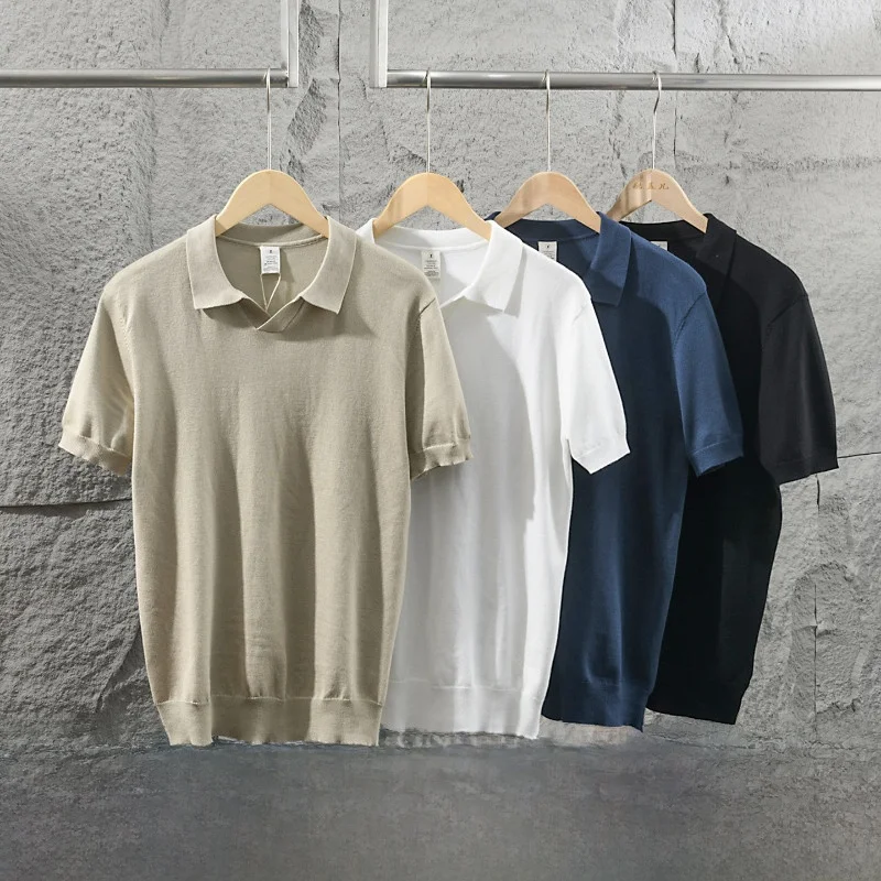 

Knitted Short Sleeve Shirt for Men in Color Casual Business Style Breathable Moisture Wicking Standard Fit
