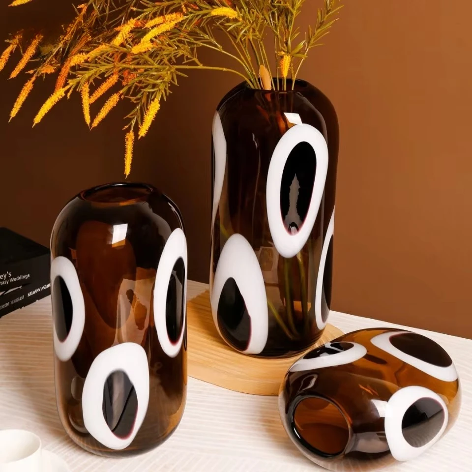 Modern home transparent glaze high-end polka dot glass vase set 3 soft decoration