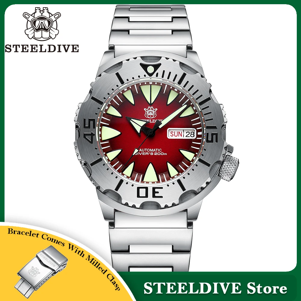 STEELDIVE SD1984 New Arrival 42.2MM M onster 200M Waterproof NH36 Day Function Sapphire Glass Automatic Movement Steel Bezel