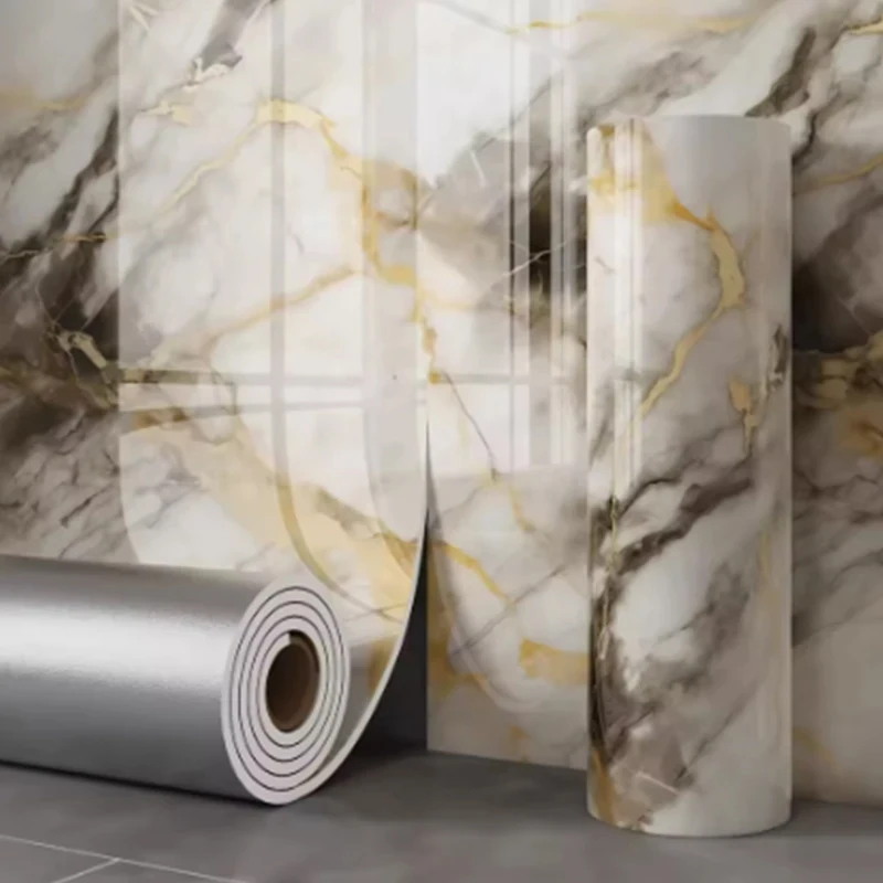 Thick Waterproof Foam Wallpaper Self-Adhesive Marble-Texture Tile Sticker Suitable for Decorating Bedroom and Living Room Wall. image 3
