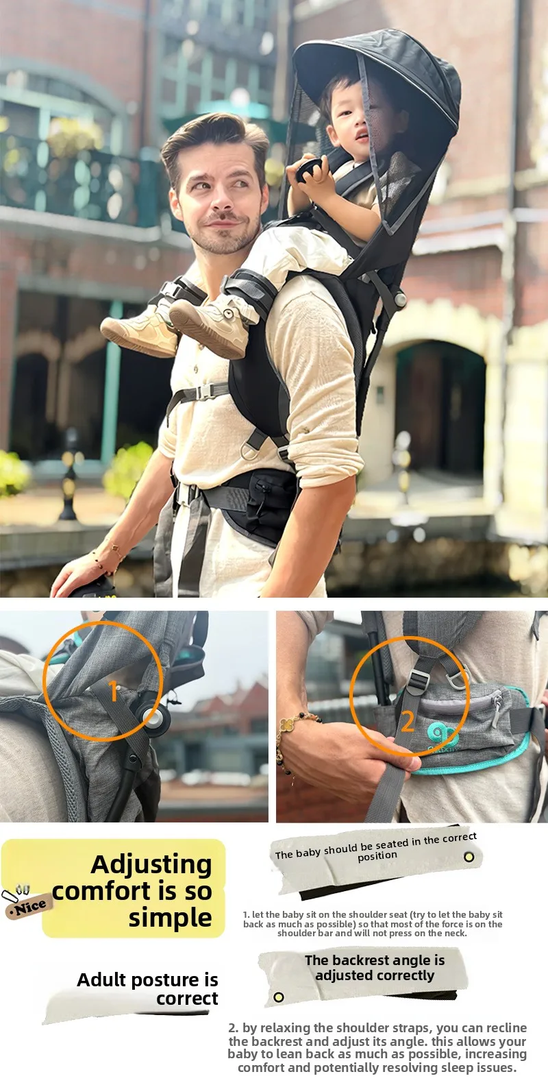 Childcity Kids Saddle Shoulder Seat Baby Travel Back Frame Shoulder Bar Carrier Strap Dad Hiking Shoulder Seat Ride High Toddler
