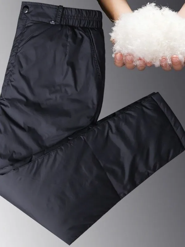 Thickened down Trousers Straight Leg High Waist Elastic Waist Loose Fit Warm Winter Outerwear for Middle-Aged And Elderly Men...