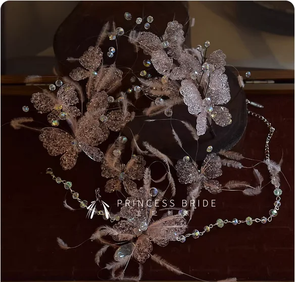 

Новый гидрогелевый бабочка, розовый супер фея, кристалл, свадебный головной убор, ожерелье, серьги, уменьшающее возраст платье с аксессуарами