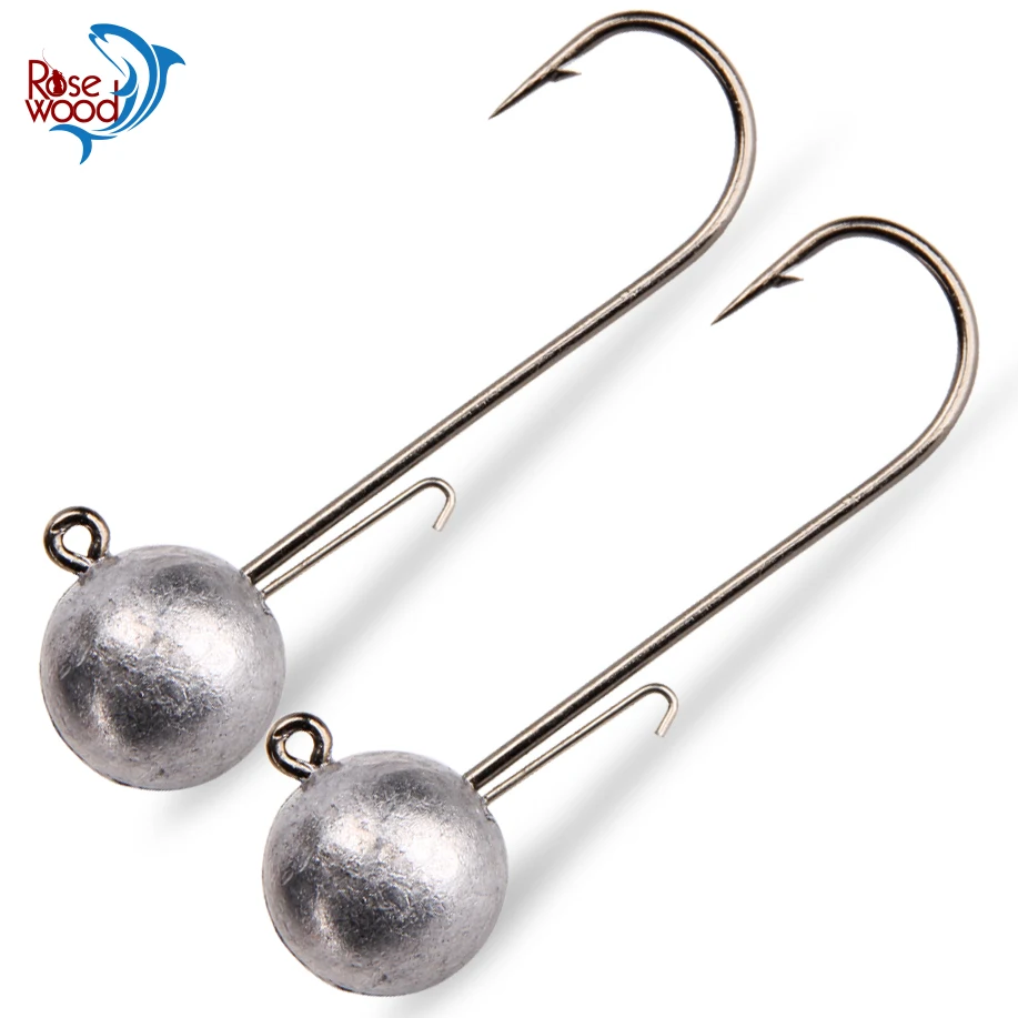 Rosewood Jig Heads Fishing Hooks Wide Gap Long Shank 5g 7g 10g 14g Unpainted Ball Sharp Jighead For Trout Bass Fishing Tackle