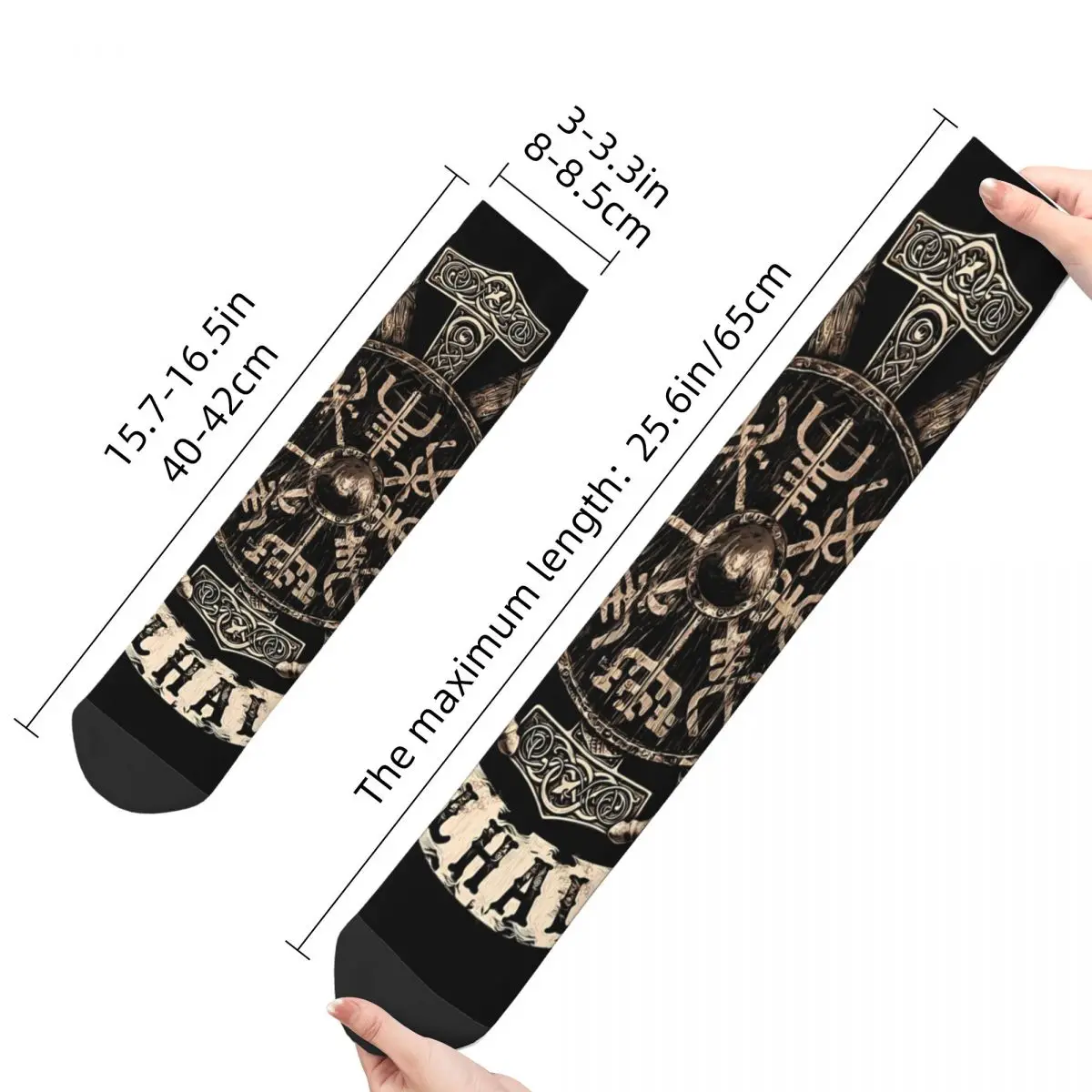 Funny Crazy Sock for Men Vegvisir Shield Hip Hop Viking Mythology Quality Pattern Printed Crew Sock Casual Gift