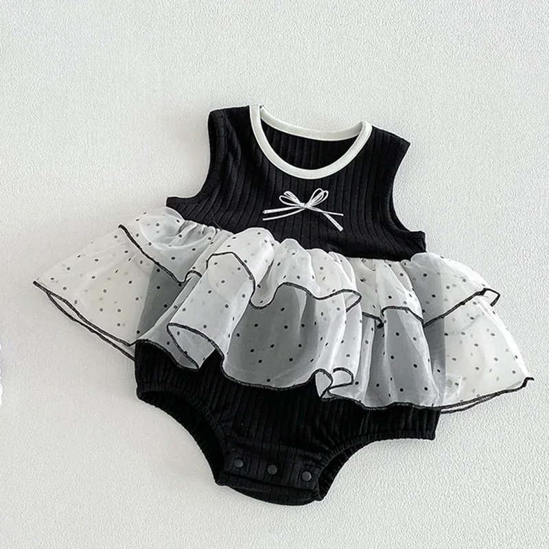 2026 New Summer Toddler Baby Girls Jumpsuit Sleeveless Cotton Splicing Newborn Baby Girl Romper 0-24M Baby Girl Clothing