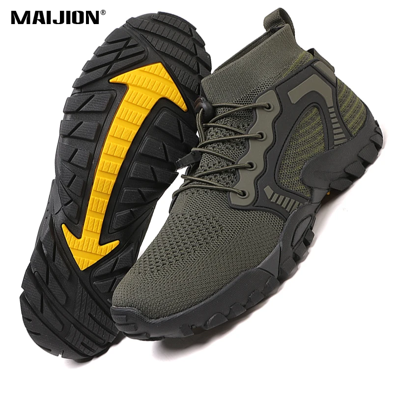 

Breathable Knitted Men's Hiking Shoes High-top Casual Sports Shoes Non-slip Outdoor Trekking Traveling Sneakers Big Size 38-48