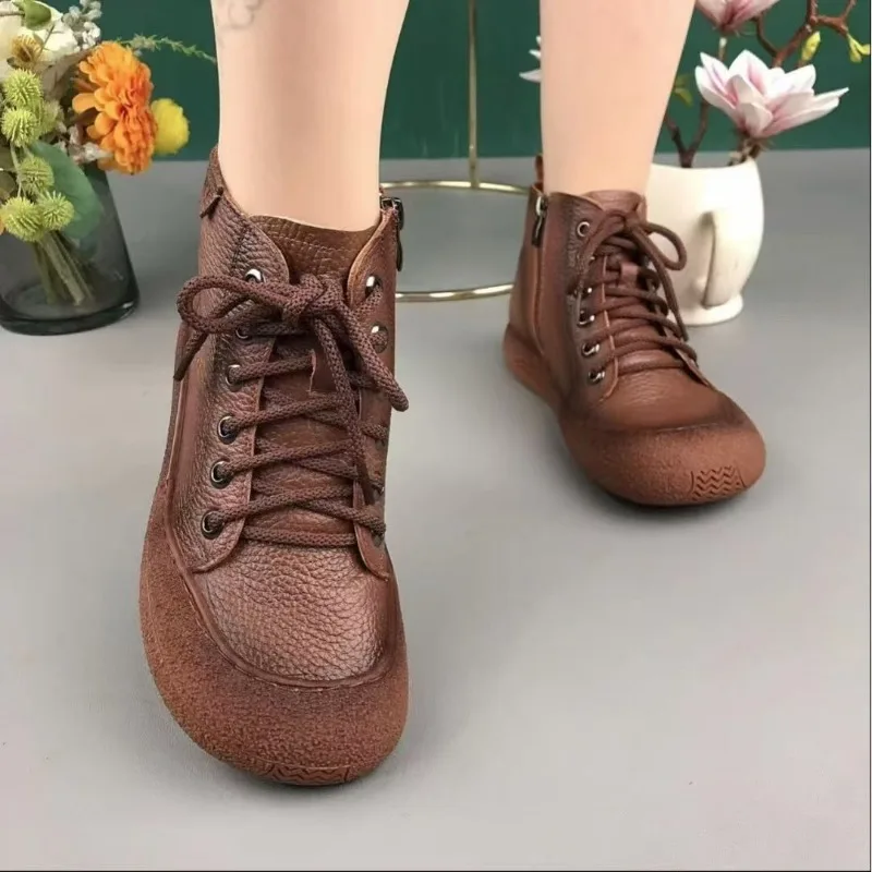 

New Style High Quality Genuine Leather Women Sneakers Single Boots Trend Temperament Boots Flats Sneakers Winter Casual Shoes