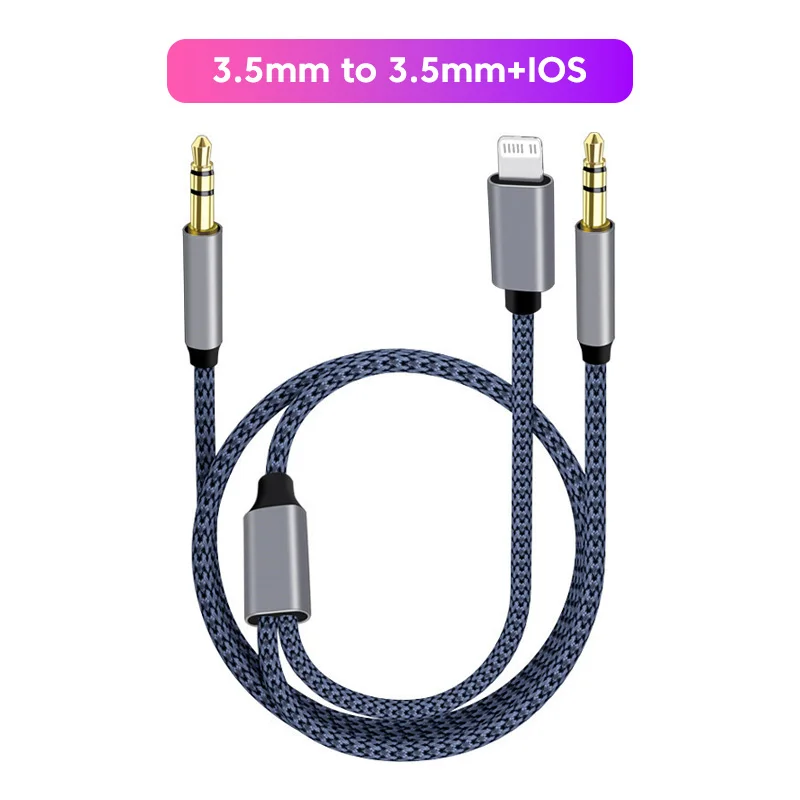 2-in-1 Aux-Audiokabel Typ C/Lightning auf 3,5-mm-Klinkenkabel für Auto-Kopfhörer, Telefon, USB-C, iOS zu 3,5-mm-Aux-Konverter-Klinkenkabel