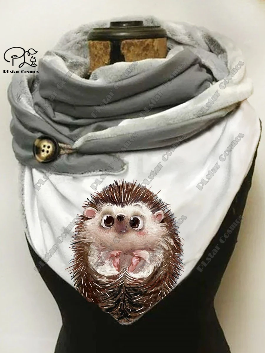 3D printing new animal series cute hedgehog, squirrel and rabbit pattern women\'s warm shawl spring winter small triangle scarf