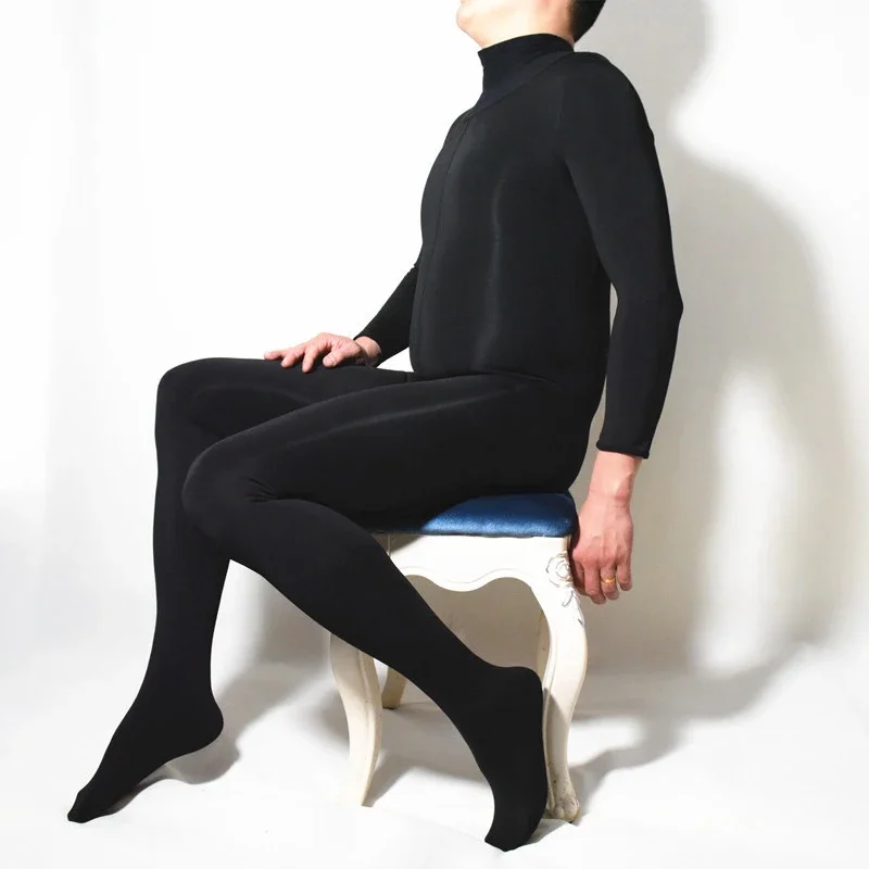 Body Unisex de manga larga con cuello alto y forro polar cálido, funda para pene, medias con abertura en la entrepierna, mono, lencería de invierno