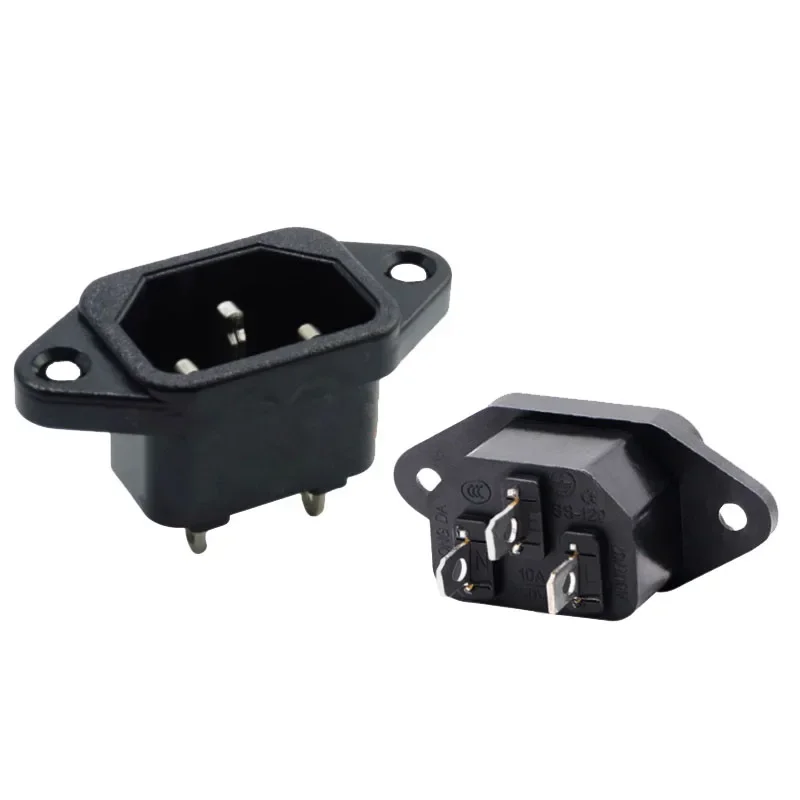 1PCS 3Pin IEC 320 C14 Male Plug Panel Power Inlet Sockets Connectors AC 250V 10A