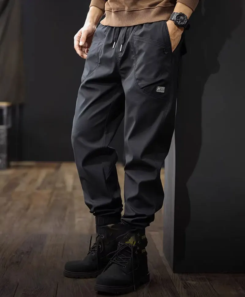 Plus-size solid color overalls men's autumn and winter 2024 new popular loose bunches of feet show high and thin casual pants