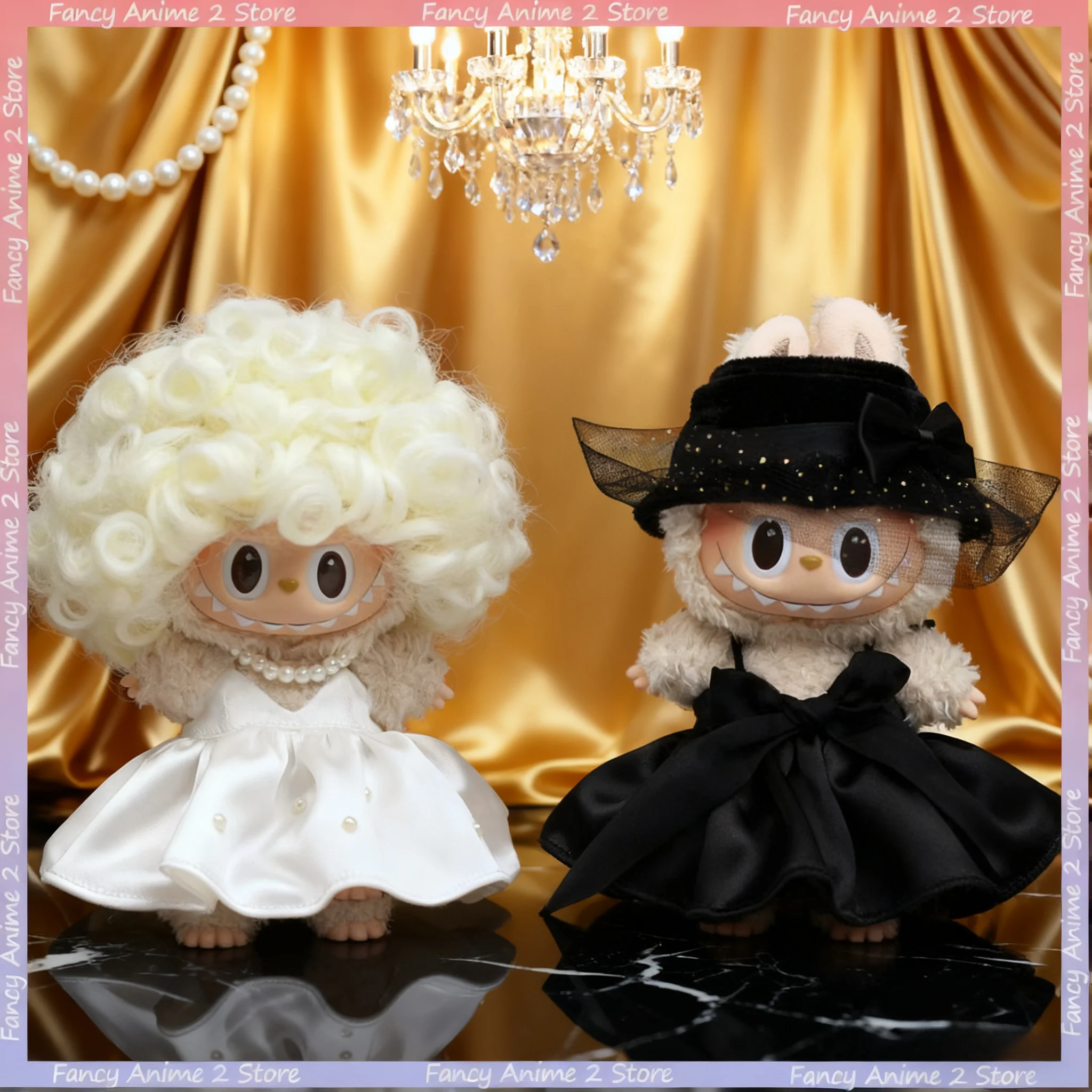 

Classical Marilyn Monroe Wig White Evening Dress Set for V1 V2 V3 Labubu Doll Clothes Mini Plush Doll Clothing Accessories Gifts