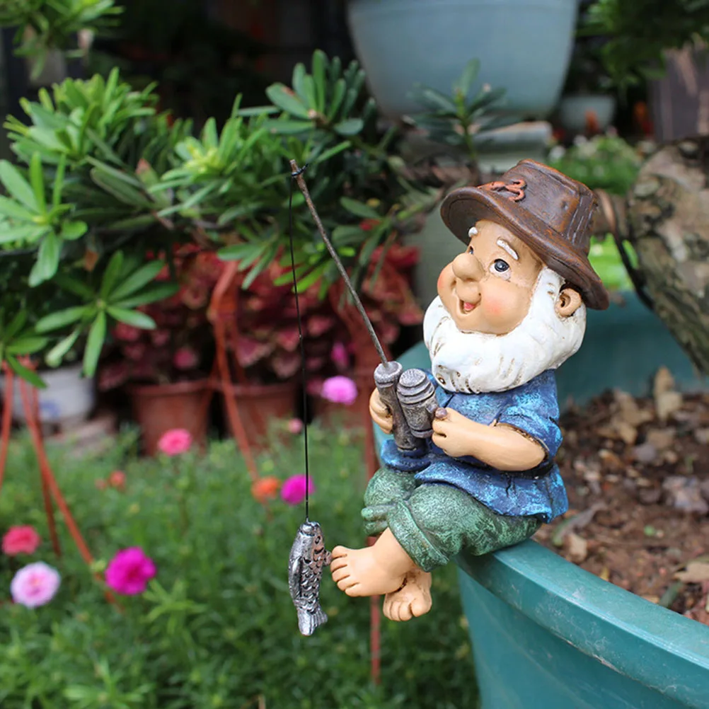 

1pc Resin Fishing Gnome Statue Miniature Garden Accessory Outdoor nament Home Decor Dwarf Sculpture Landscape Gift Creative