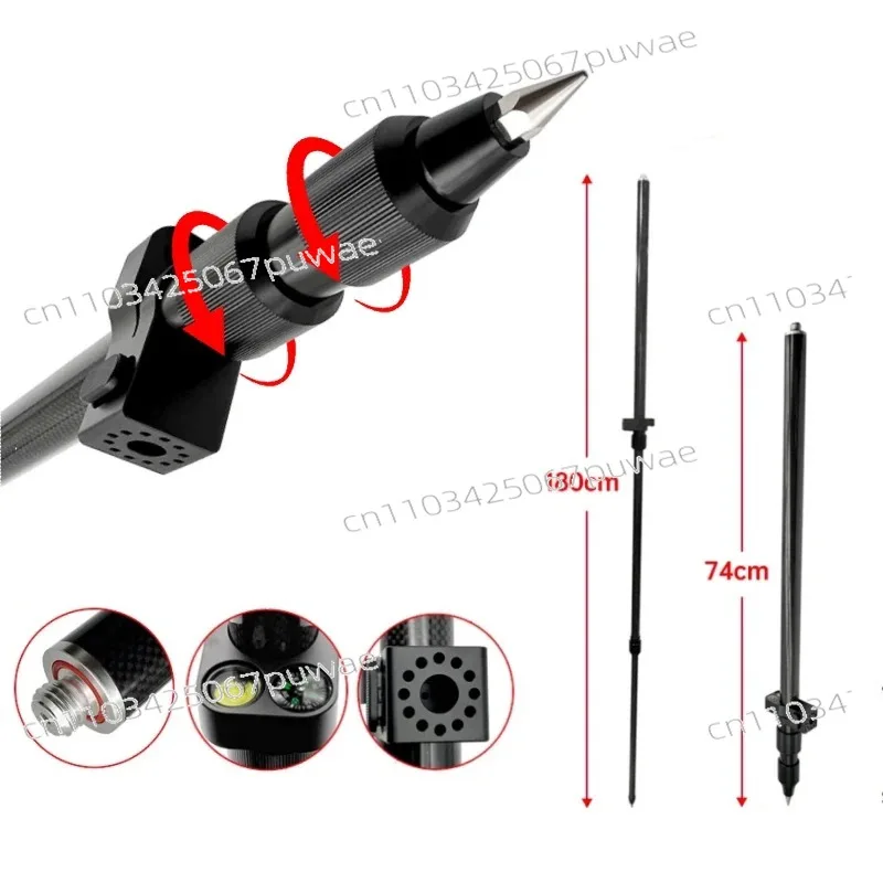 74-180cm 3-section Telescopic Centering Pole Portable RTK GPS Prism Surveying Rod Aluminum Alloy 5/8x11 Thread