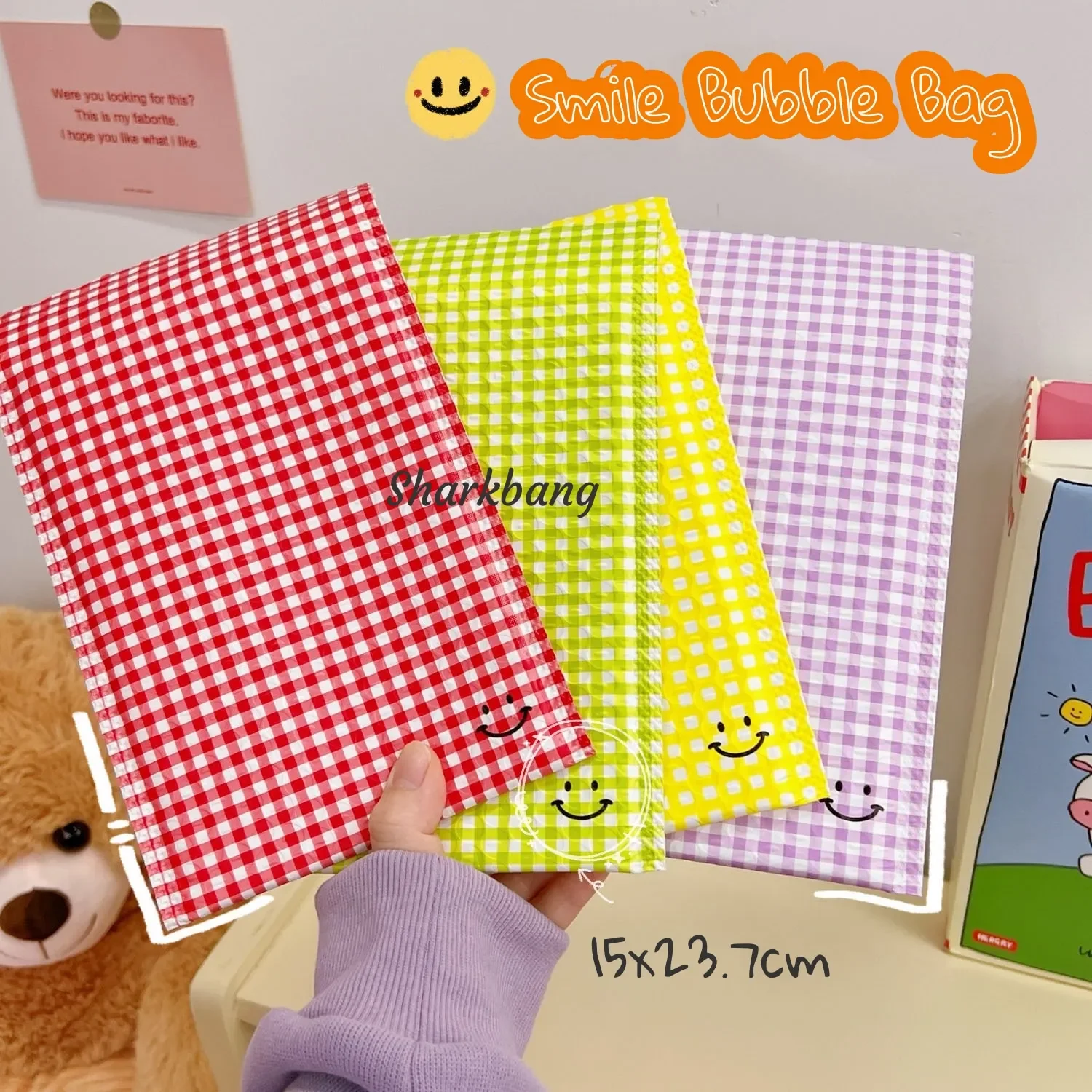 5pcs Self-Seal Bubble Mailers with Checkered Design for Lunar New Year Colorful Packaging Bags for Shipping and Mailing