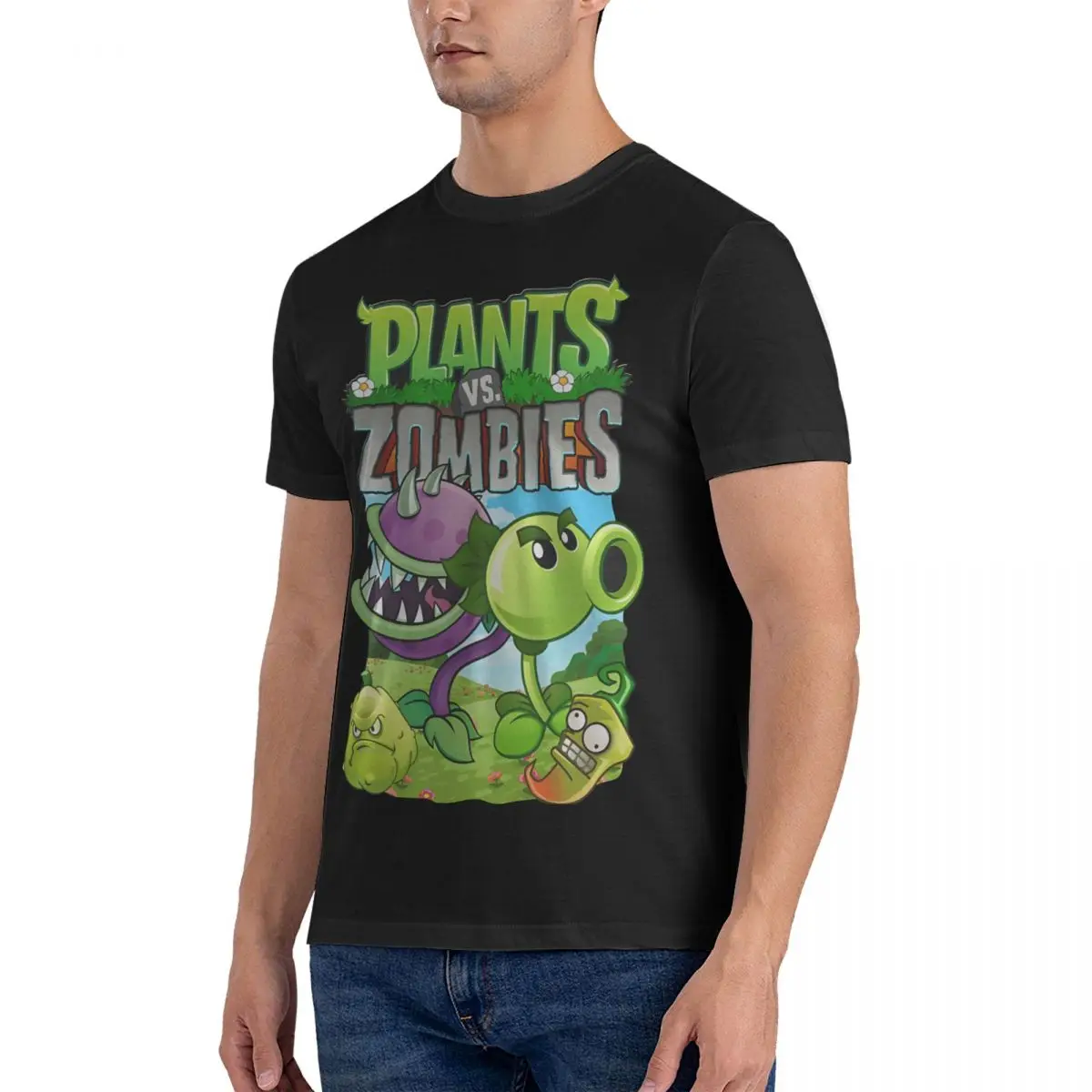 Poster T Shirt Men Pure Cotton Crazy T-Shirt Round Collar P-Plants And Zombies Tee Shirt Short Sleeve Clothing 4XL 5XL 6XL