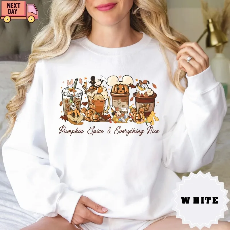 Disney Cute Mickey and Friends Pumpkin Spice Women's Hoodie Autumn/Winter New Men's and Women's Casual Fashion Street Wear