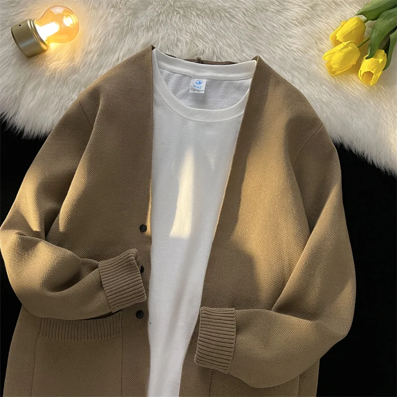 

Men's Color Open Cardigan Knitted Sweater Autumn Winter Loose Fit Faionable Simple Versatile High End Feeling Sweat...