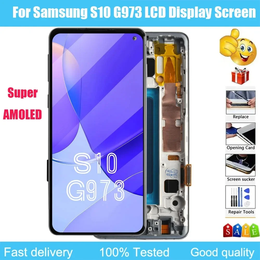 Sostituzione dello schermo OLED S10 per samsung s10 display LCD G973F G973U digitalizzatore Touch screen per cornice dello schermo samsung galaxy S10