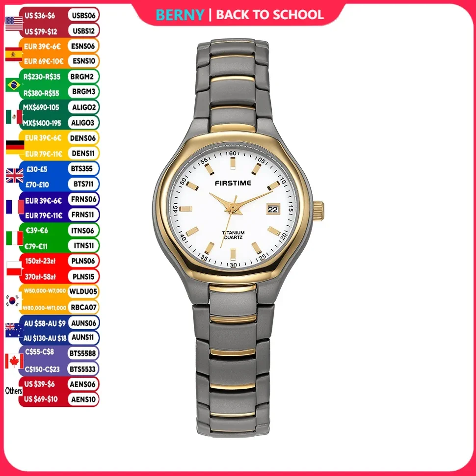 BERNY Women's Watches Titanium Calendar Casual Simple Ladies Quartz Wristwatch Ultra Light Fashion Golden Tone Small Watch