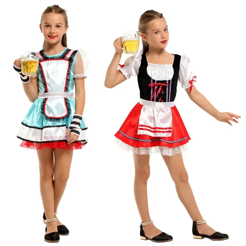 Kids Germany Oktoberfest Children Beer Maid Costume Birthday Party Bavarian Girl Beer Cosplay Dress Up