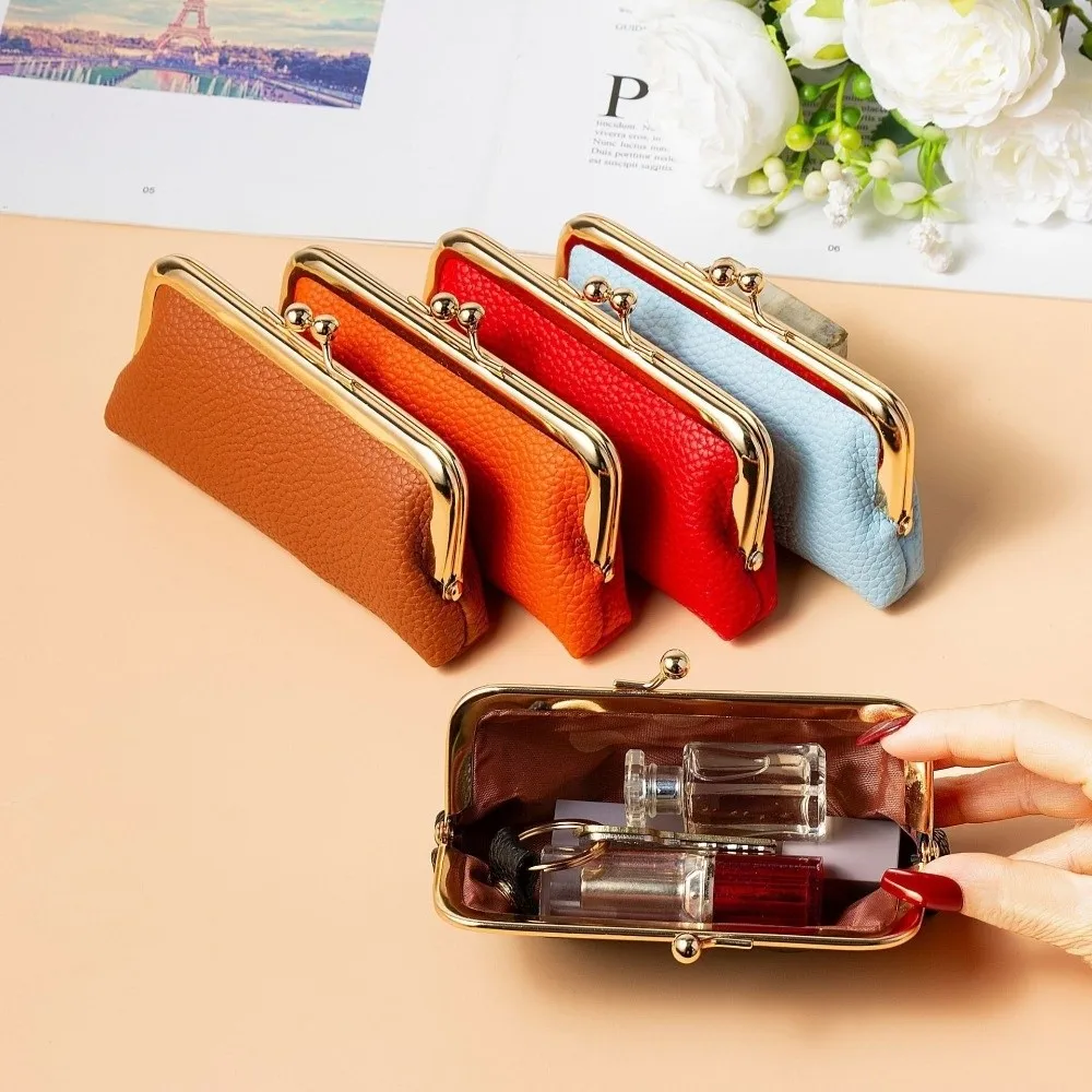 Elegant Kiss Lock Buckle Wallet Secure Closure Large Capacity PU Buckle Coin Purse Multi-Function Organizer Lipstick Storage Bag