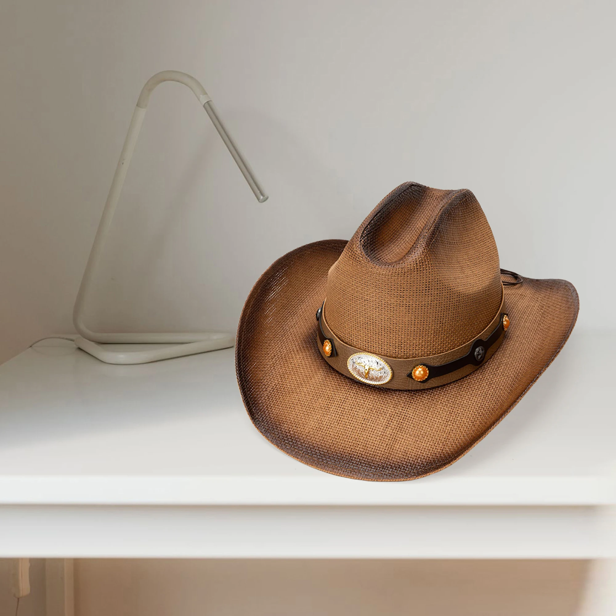 

Retro Cowboy Hats for Ladies and Gentlemen Stylish Old West Hat Wide Brim Sun Hat with Vintage Leather Band
