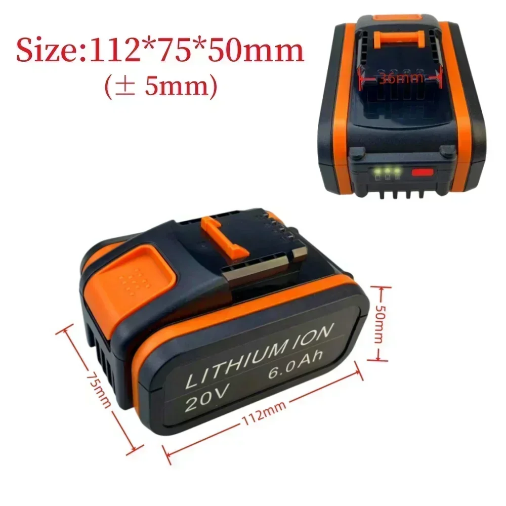 For Worx WA3553 20V 6.0Ah Battery Cordless Power Tool Spare Batteriies WA3572 WA3553 WX390 WA3551 WX176 WX178 Battery