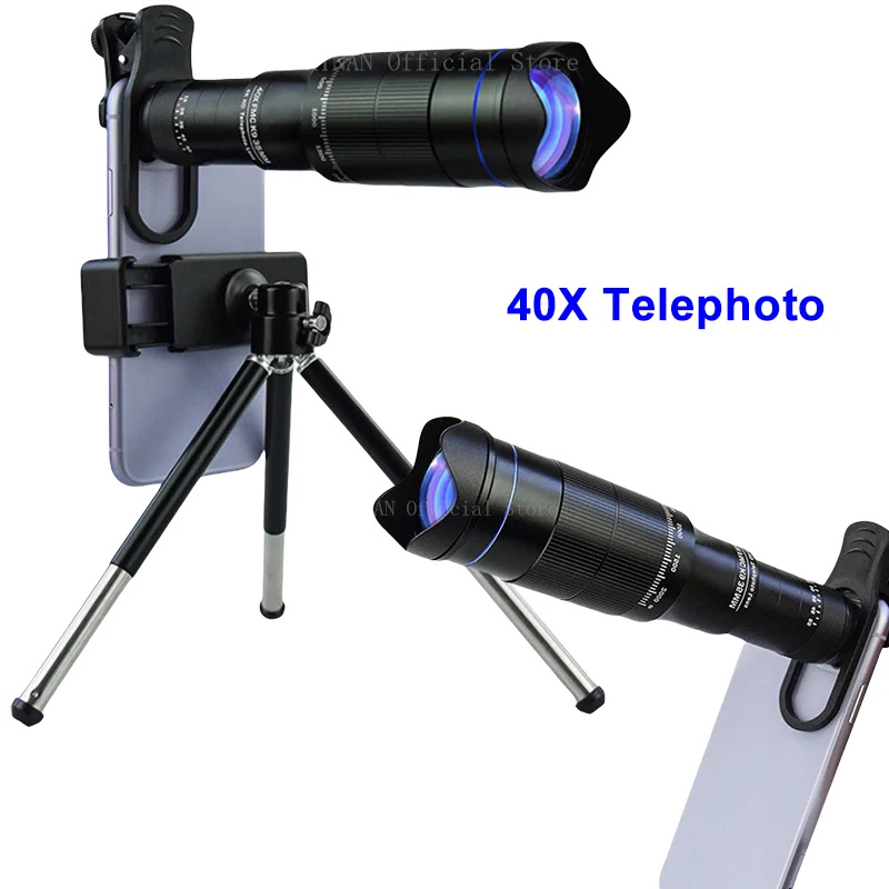 HD 40X Zoom Telescope Telephoto Lens Monocular Phone Camera Lens Mini Metal Telescope Mobile Telephoto Lens For Camping Tourism