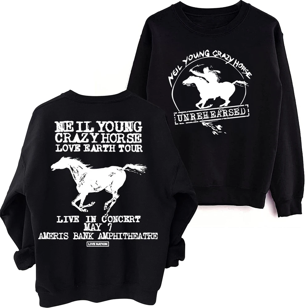 

Neil-young Crazy Horse 2024 Tour Sweatshirt Oversized Harajuku Round Neck Long Sleeve Sweatshirts Music Tour Fans Gift Tops