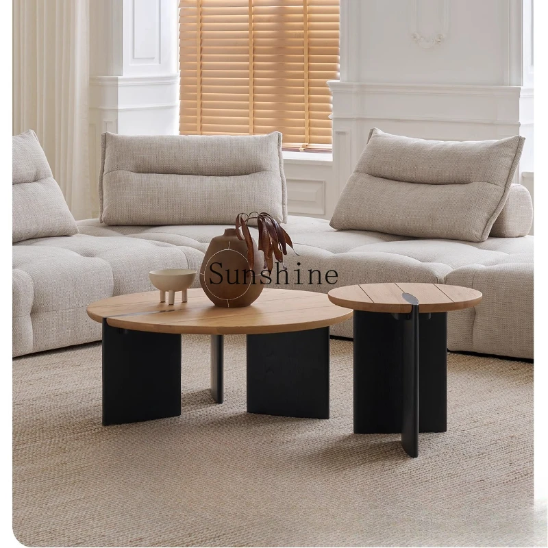 

French retro ash wood small apartment round solid wood small edge table