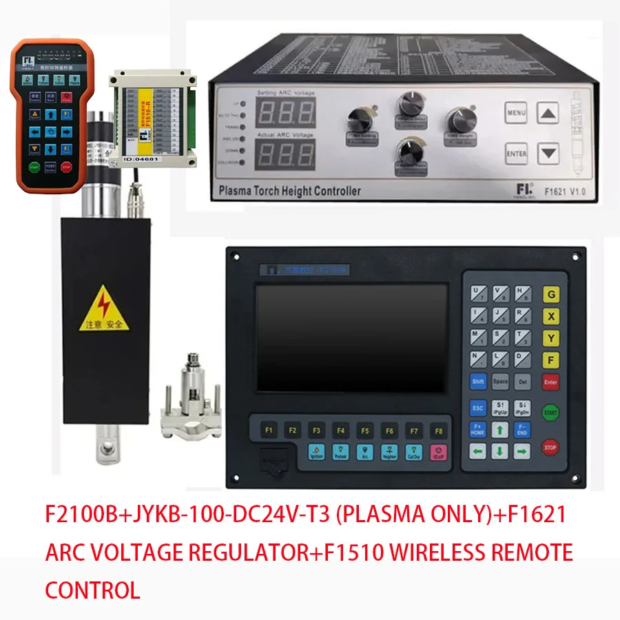 Plasma cutting controller F2100B 2-axis CNC system+THC lifting body JYKB-100-DC24V+F1621 height adjuster+F1510 remote control