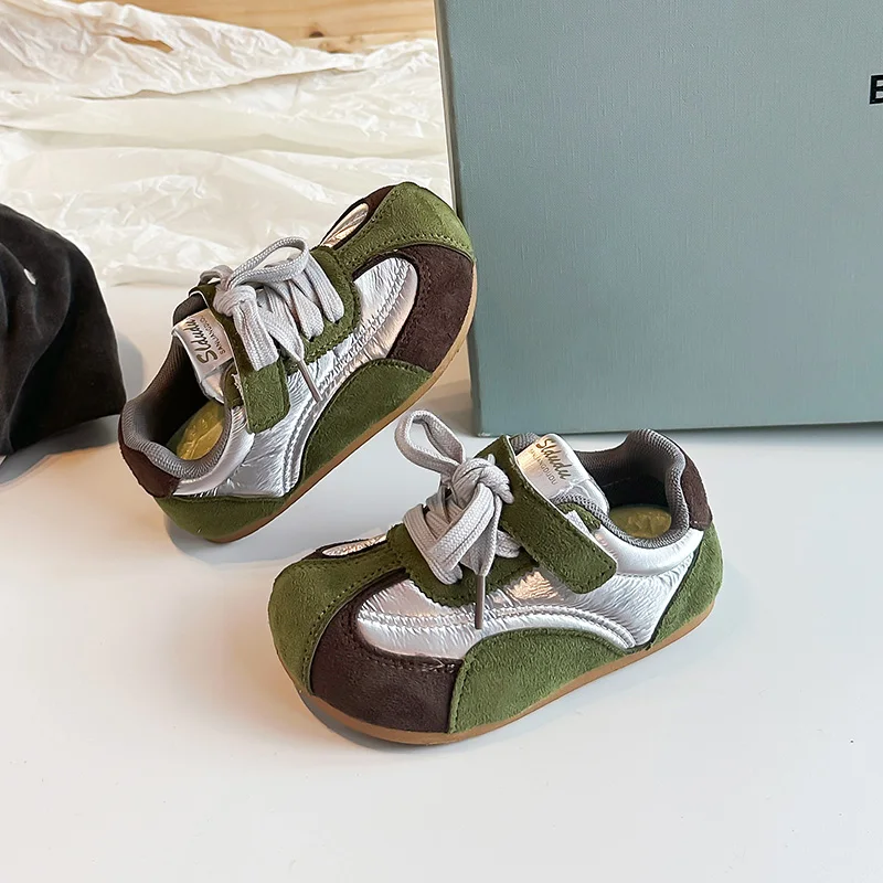Toddler Boys Girls Contrast Color Casual Shoes 2026 New Autumn Kid Retro Style Trainers Soft Sole Trendy Comfort School Footwear