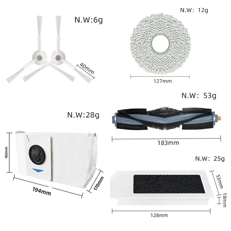 BAAM-основная щетка HEPA-фильтр, тканевый мешок для пыли, аксессуары для пылесоса, как показано на рисунке для Ecovacs Deebot X1S PRO/T10S PRO