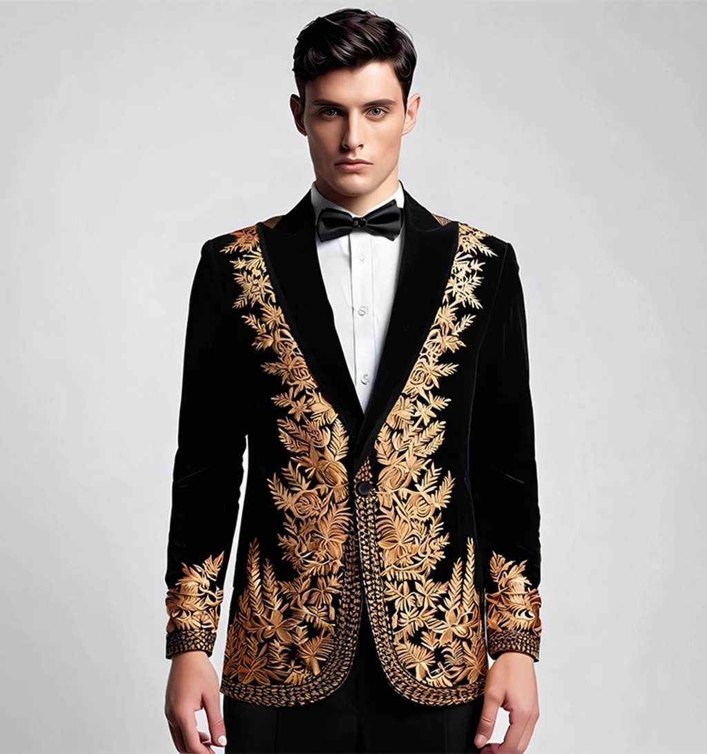 Luxury Fashion Gold Embroidery Slim Suit Jacket Men Bar Nightclub Stage Costume Host Club Male Singer Dance Performance Clothes